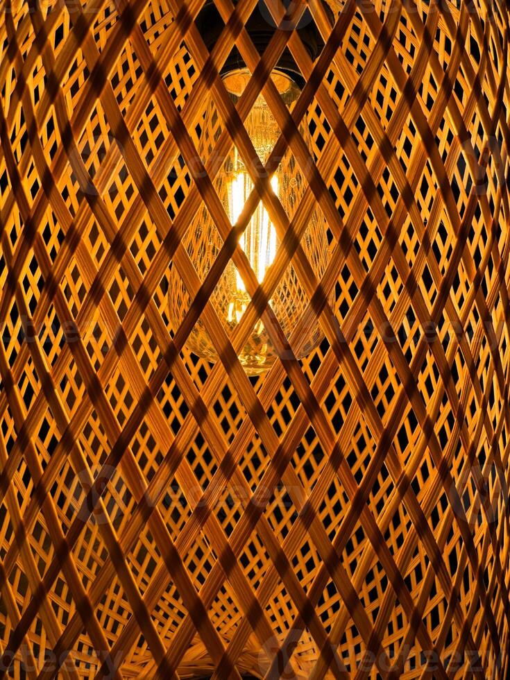 Warm light shines through intricate lattice design creating a cozy atmosphere in modern decor photo