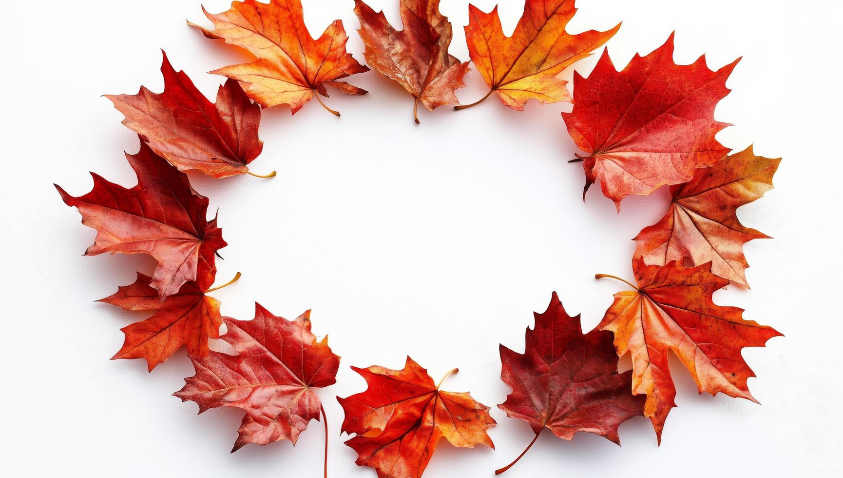 Autumn Leaves Create a Vibrant Circular Arrangement on a White Background photo