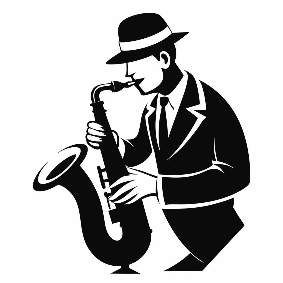 Saxophone Player Monochrome Jazz Musician Illustration. vector