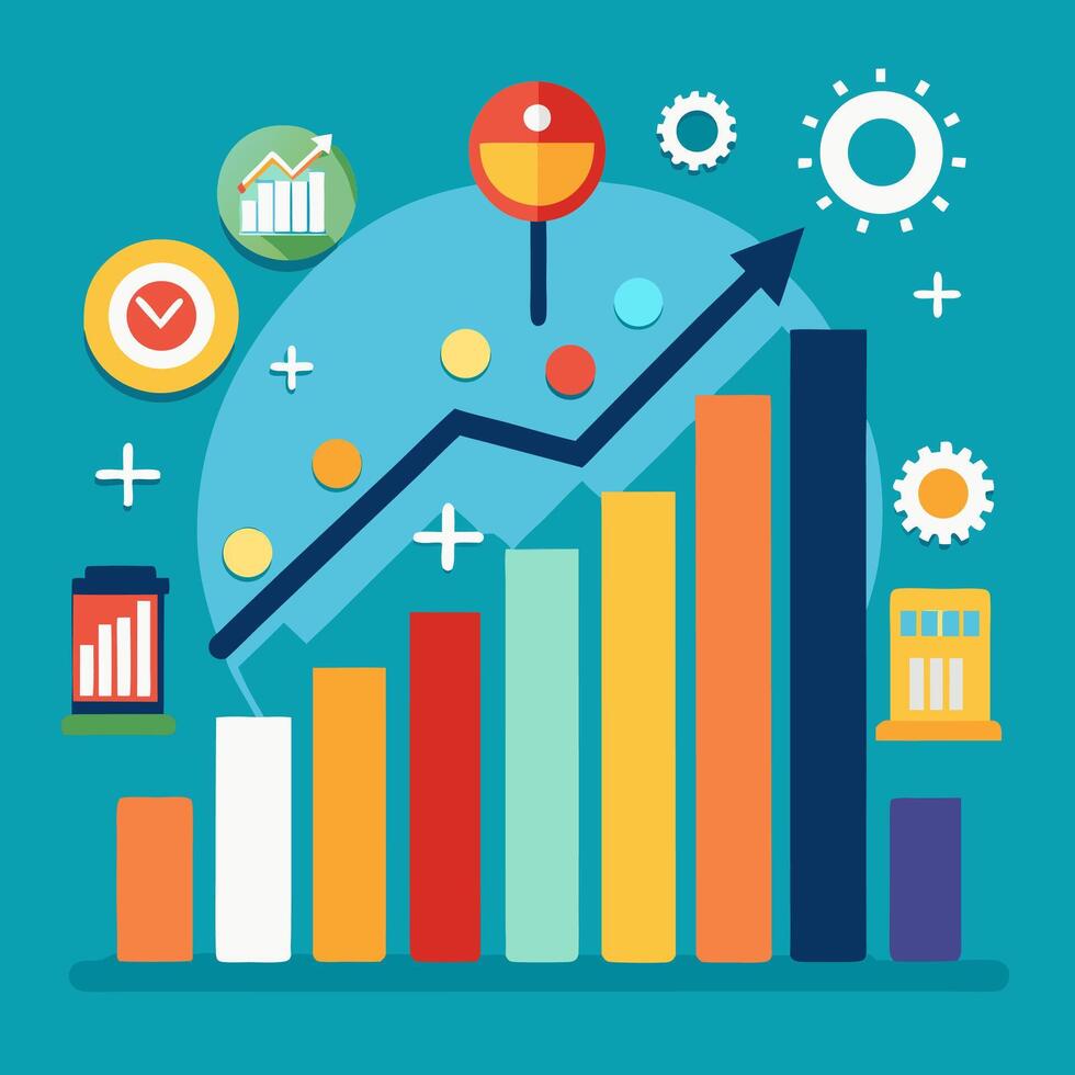 Upward Trending Business Growth Chart Colorful Bar Graph. vector