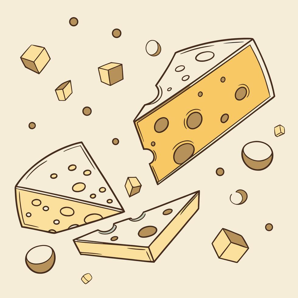 Hand Drawn Swiss Cheese Illustration Warm Yellow Tones. vector