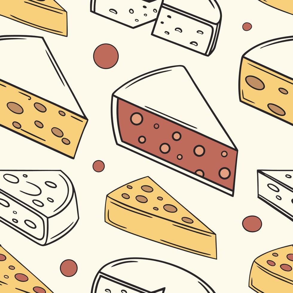 Hand Drawn Cheese Illustration Variety of Cheeses, Yummy Textures, Creamy Colors. vector