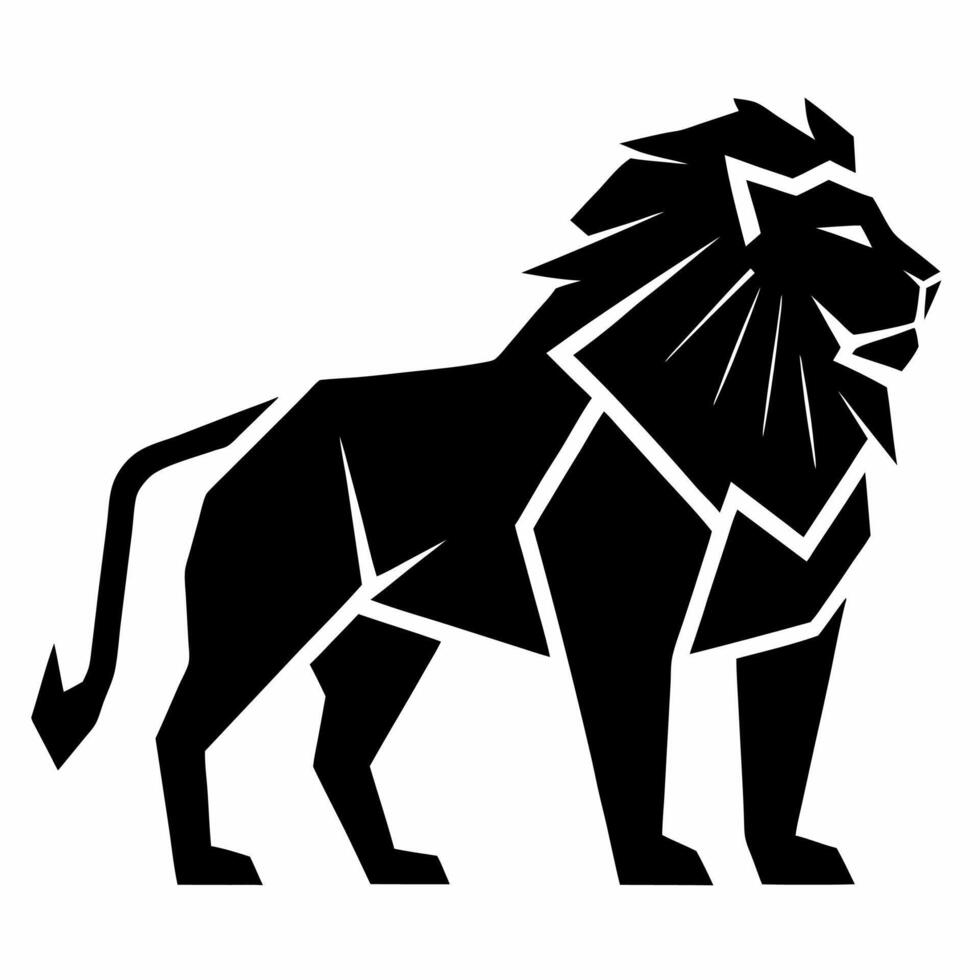 Geometric Lion Silhouette Black Low Poly Illustration Logo Design. vector