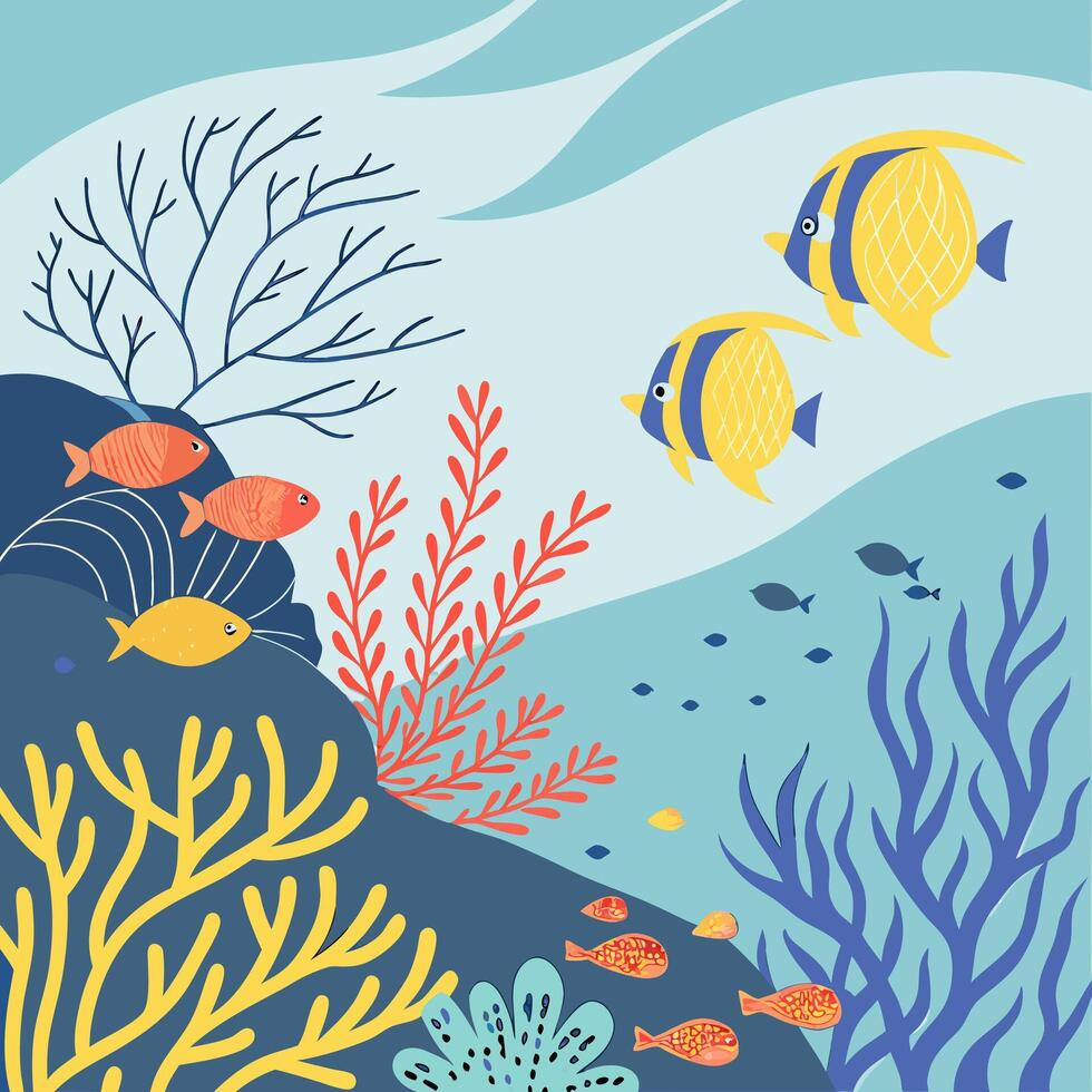 Underwater Paradise Colorful Fish and Coral Reef Illustration Kids Decor. vector