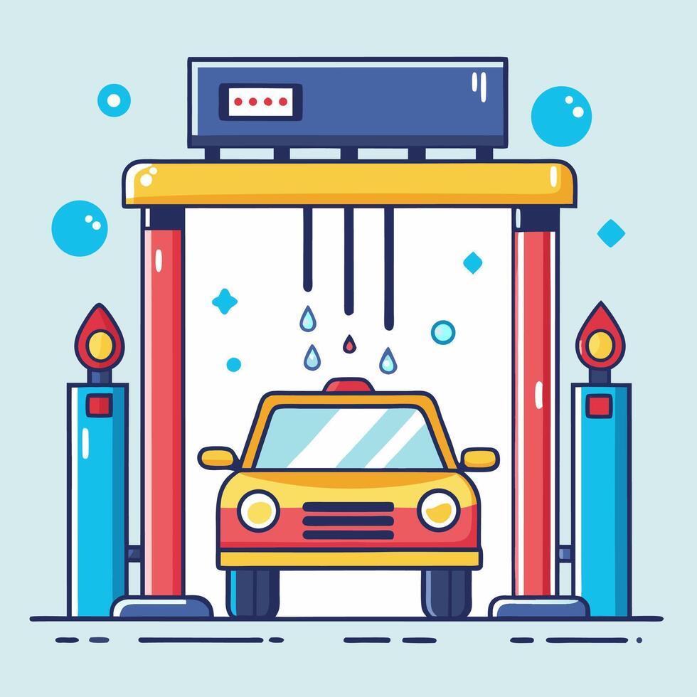 Car Wash Illustration Yellow and Red Car, Clean Design. vector
