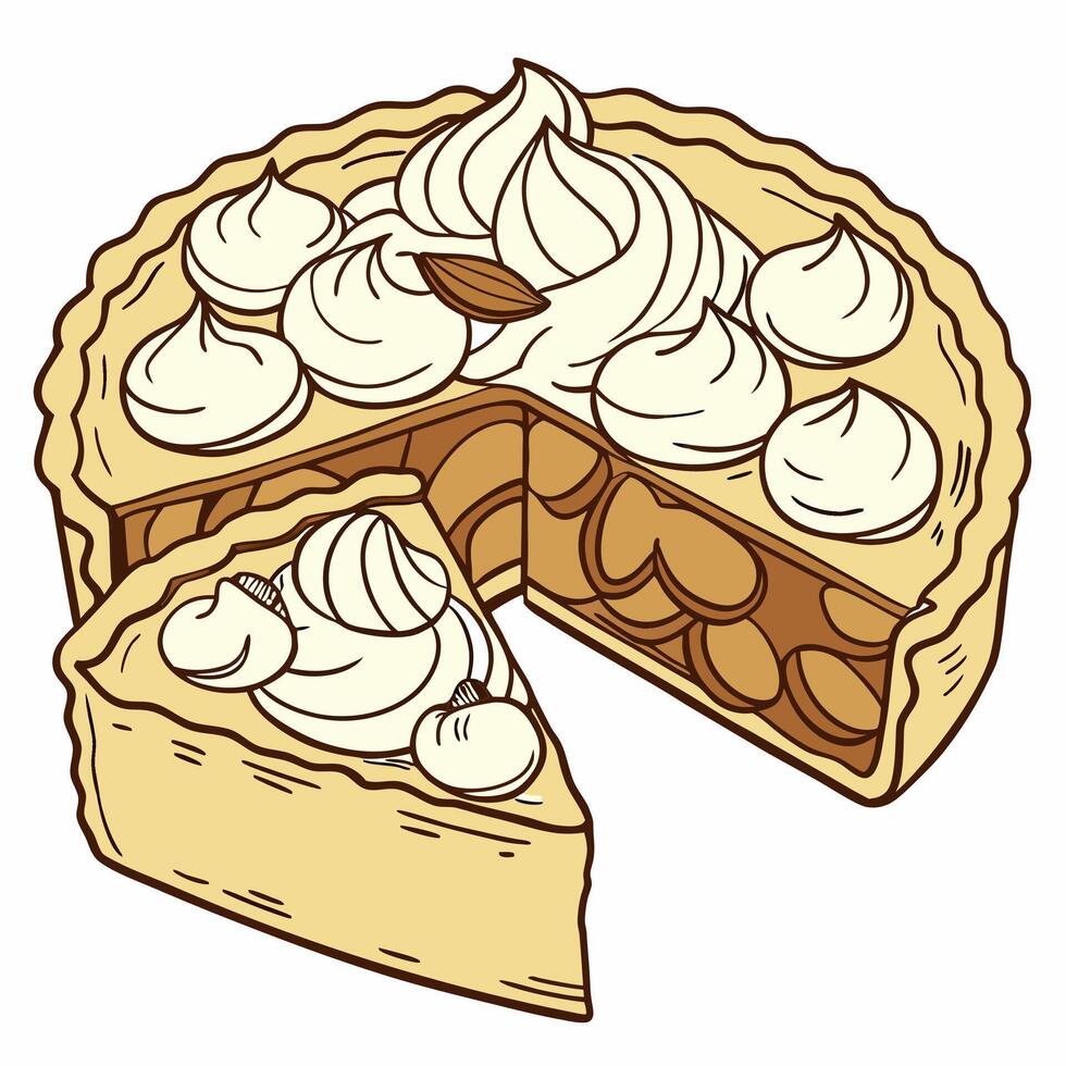 Autumn Apple Pie Delicious Creamy Meringue Tart. vector