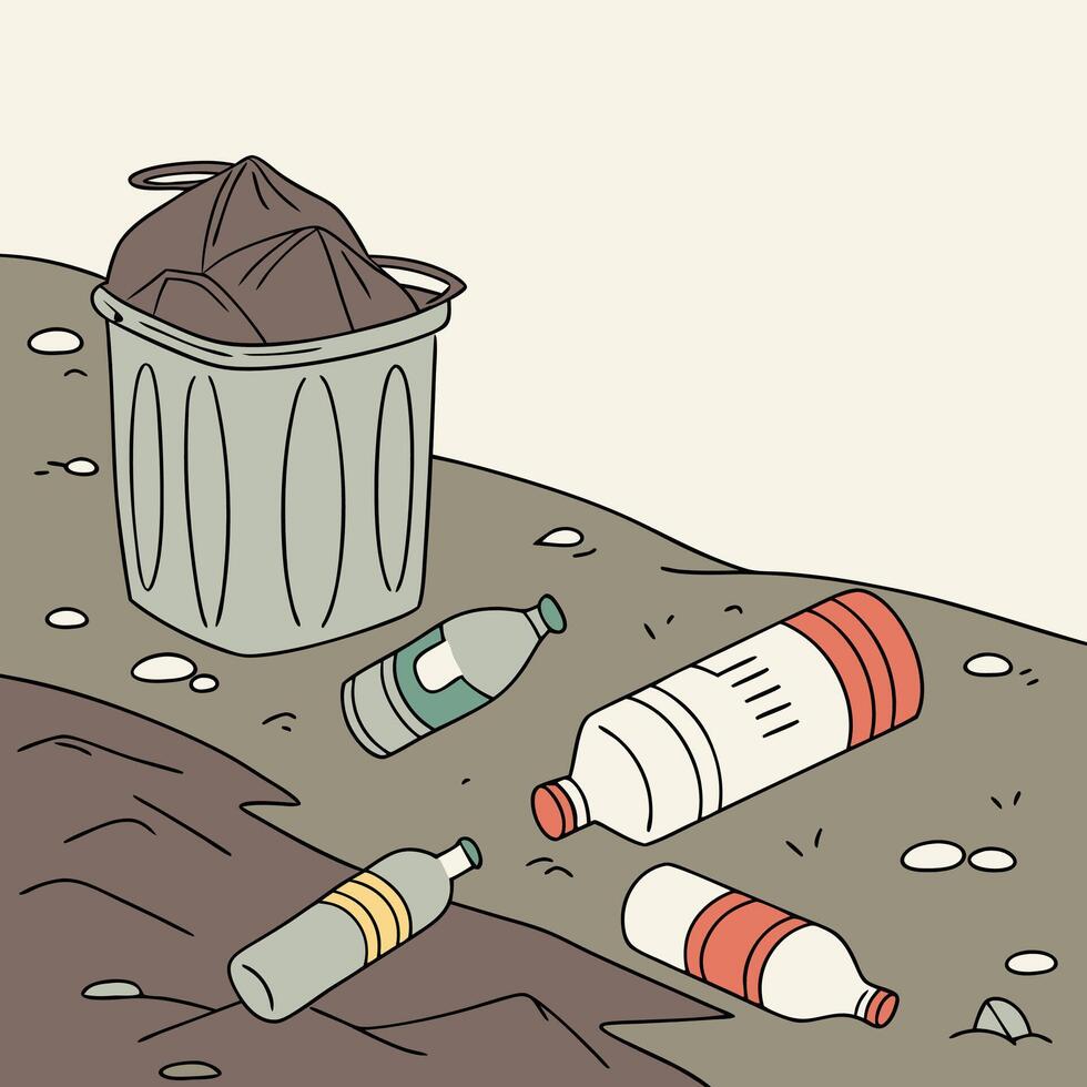 Litter Pollution Discarded Bottles. vector
