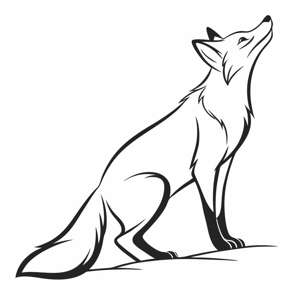 Elegant Fox Line Art Monochrome Wildlife Illustration Graceful Pose. vector