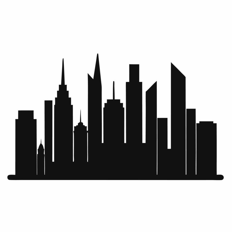 Modern City Skyline Silhouette Black and White Illustration. vector