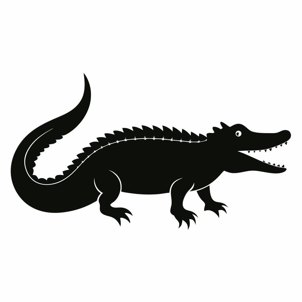 Crocodile Silhouette Powerful Black Reptile Illustration Graphic. vector