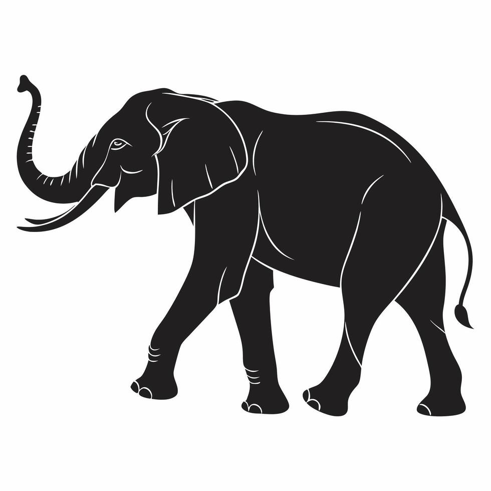 African Elephant Silhouette Walking, Black. vector