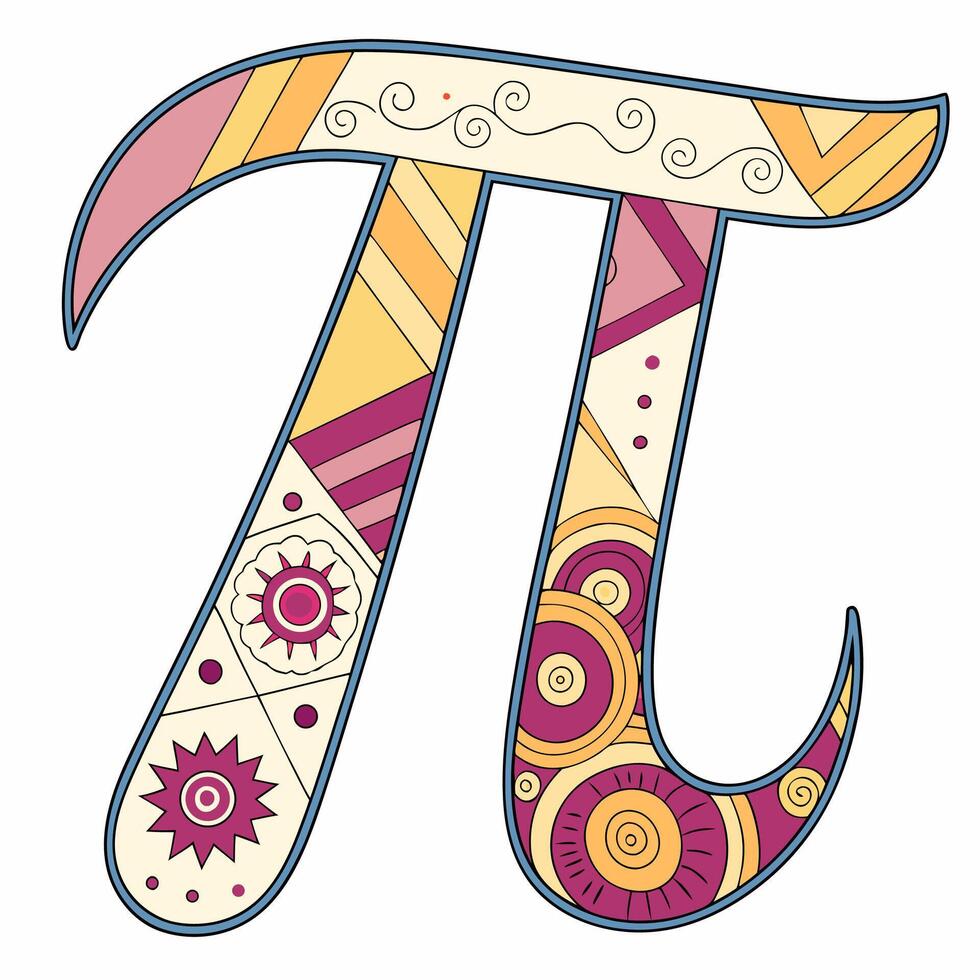 Pi Symbol Mandala Style, Colorful Geometric Pattern. vector