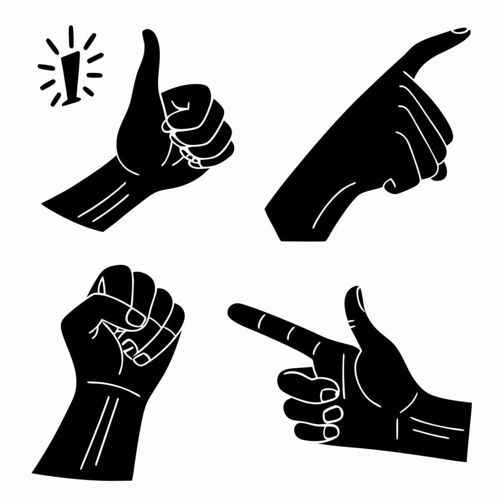 Professional Hand Gestures Thumbs Up, Pointing, Fist. vector