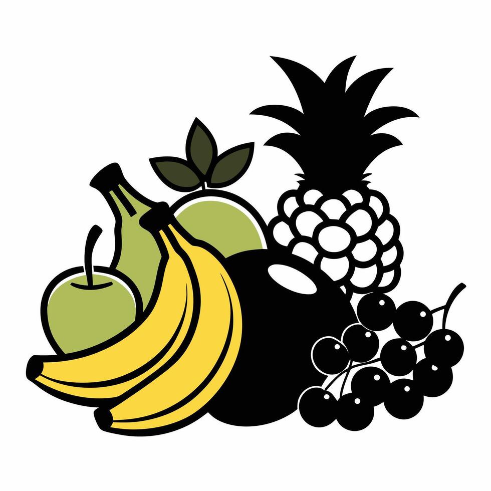 Professional Fruit Illustration Bananas, Pineapple, Apple, Lime. vector