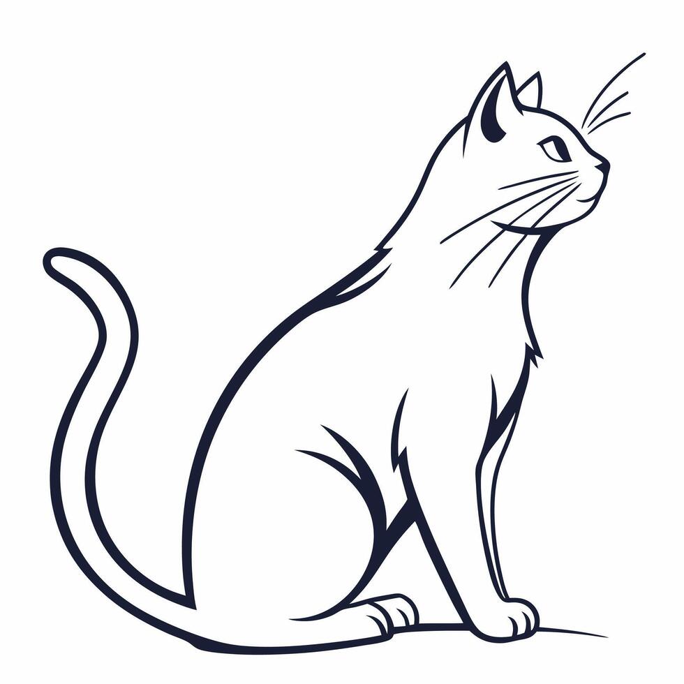 Elegant Sitting Cat Line Art Minimalist Pet Illustration Graphic. vector