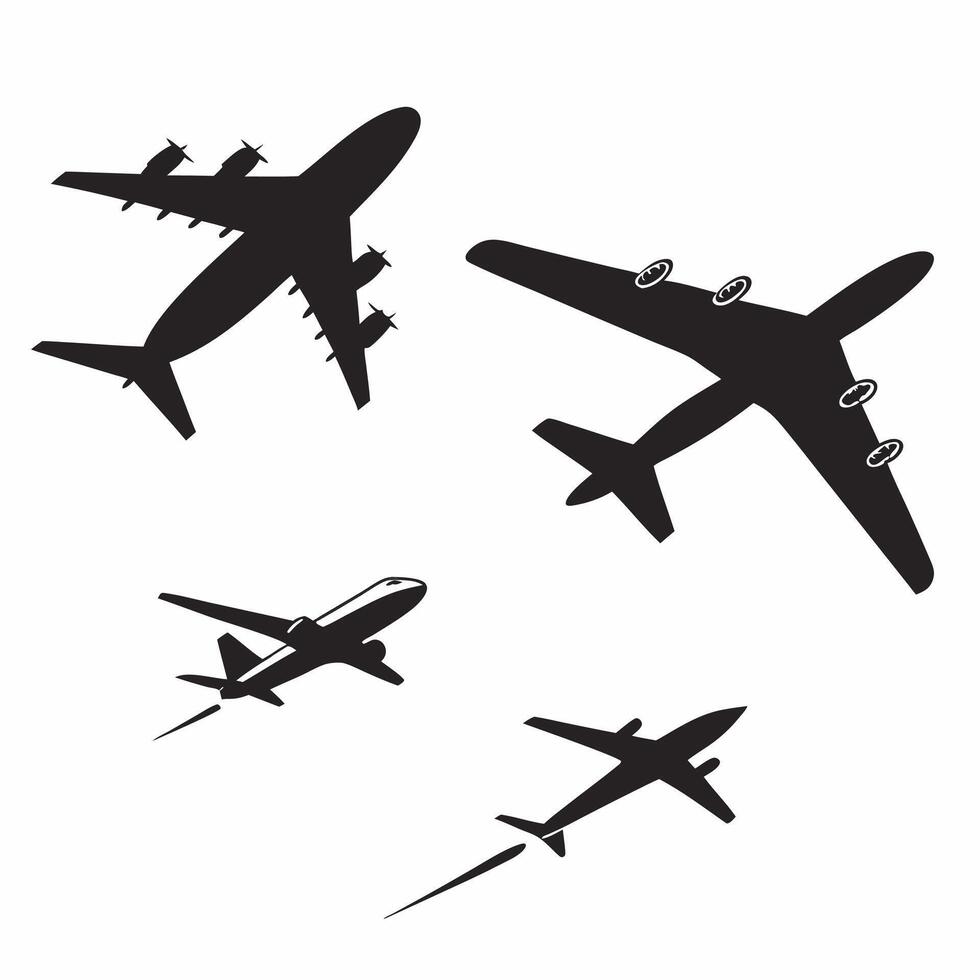 Airplane Silhouettes Set of Airplanes Jet, Passenger. vector