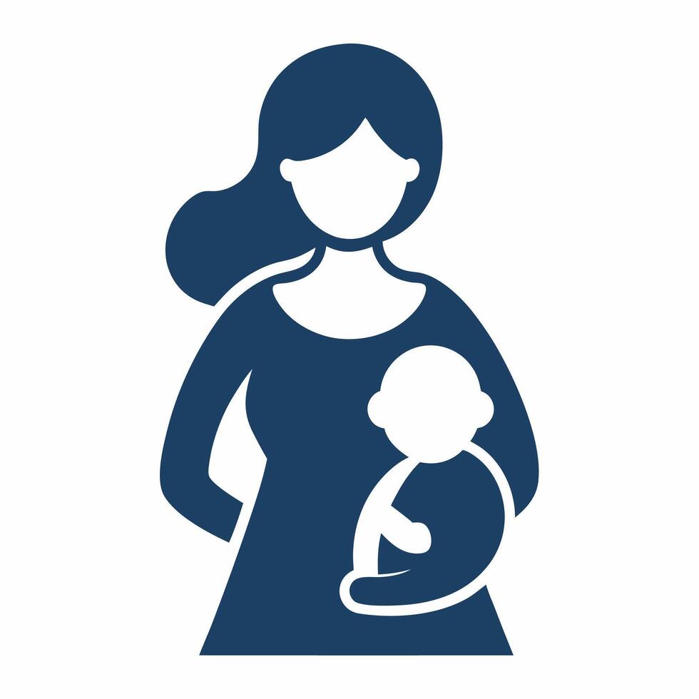 Mother and Baby Icon Navy Blue Simple Illustration. vector