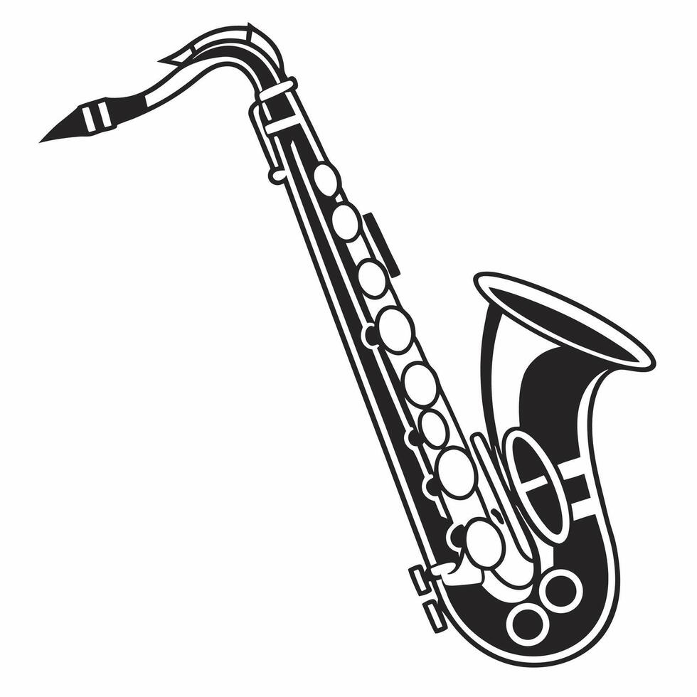 Monochrome Saxophone Illustration Detailed Graphic for Music Designs. vector