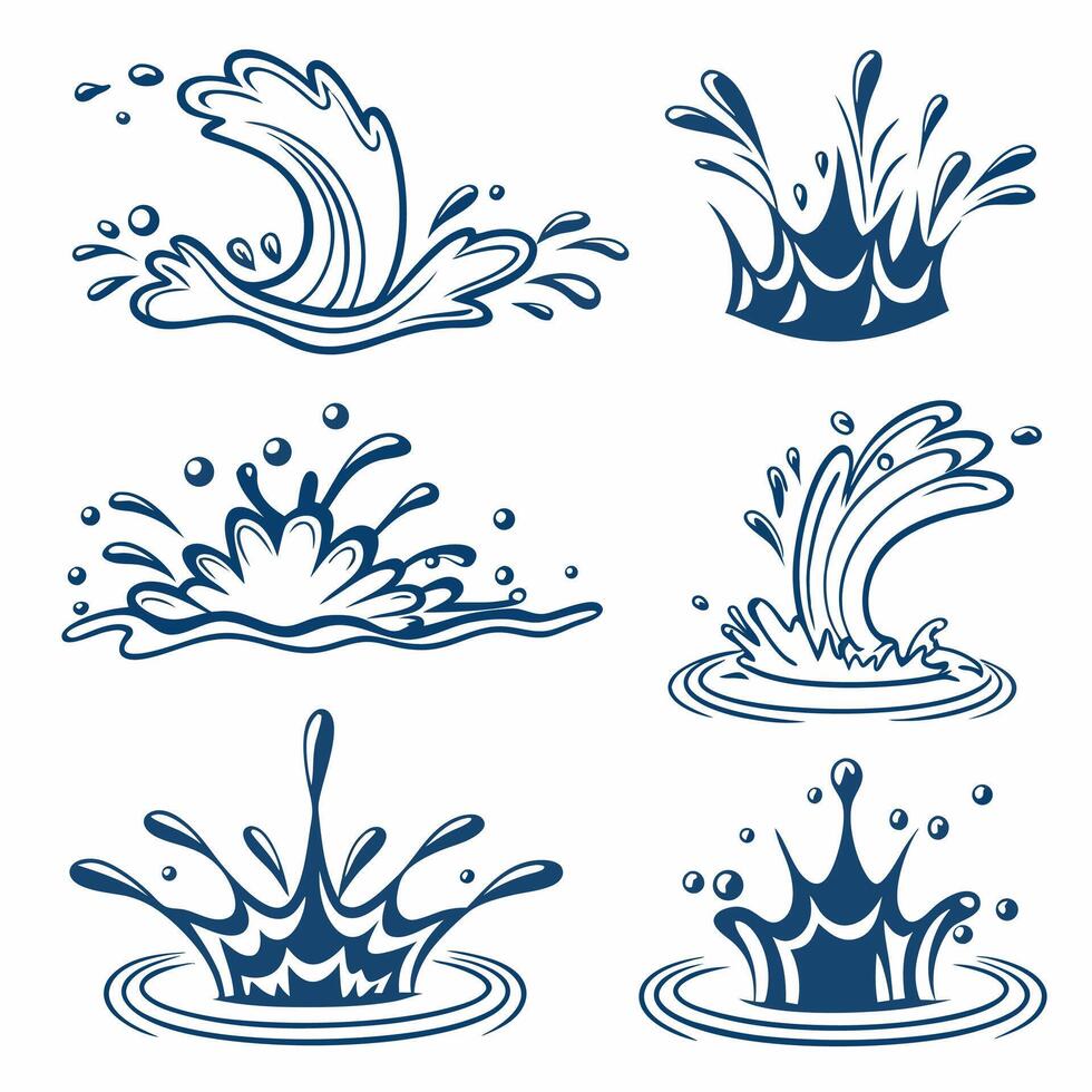 Water Splash Graphics 6 Unique Designs, Nautical Style. vector