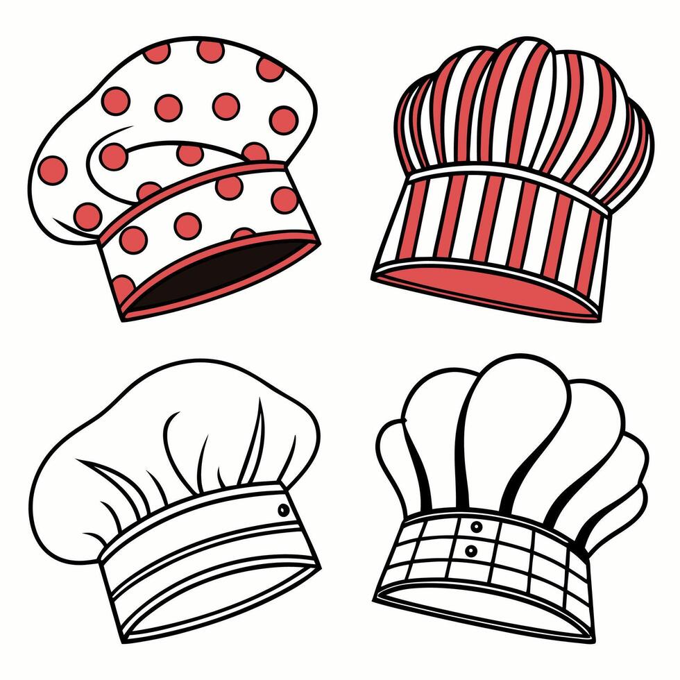 Chef Hats Graphics Polka Dot, Striped, Classic. vector