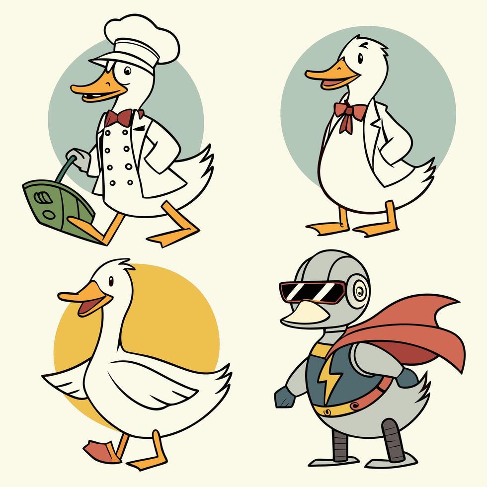 Cute Cartoon Ducks Chef, Gentleman. vector