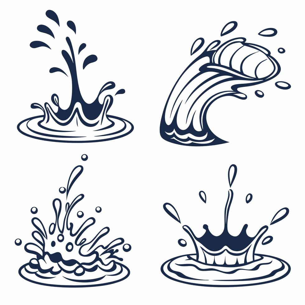 Water Splashes and Waves Illustrations Nautical. vector