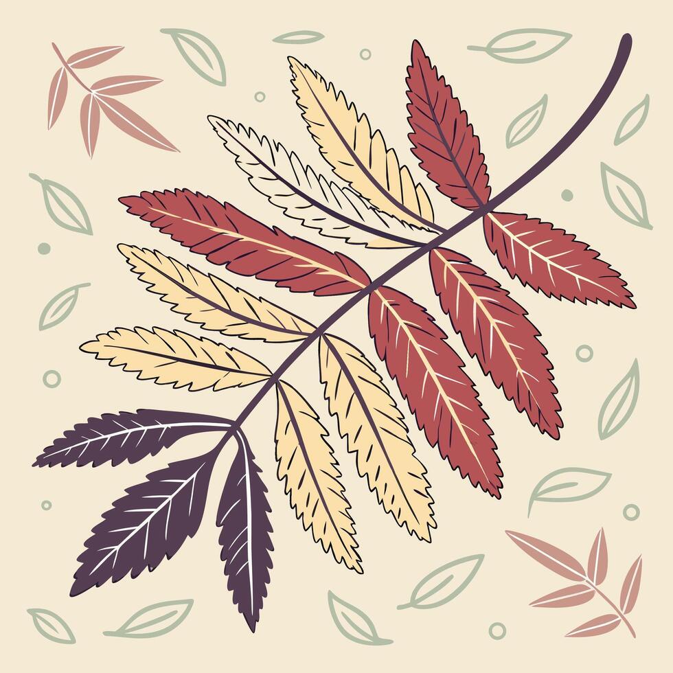 Autumn Branch Illustration Elegant Fall Leaves in Red. vector