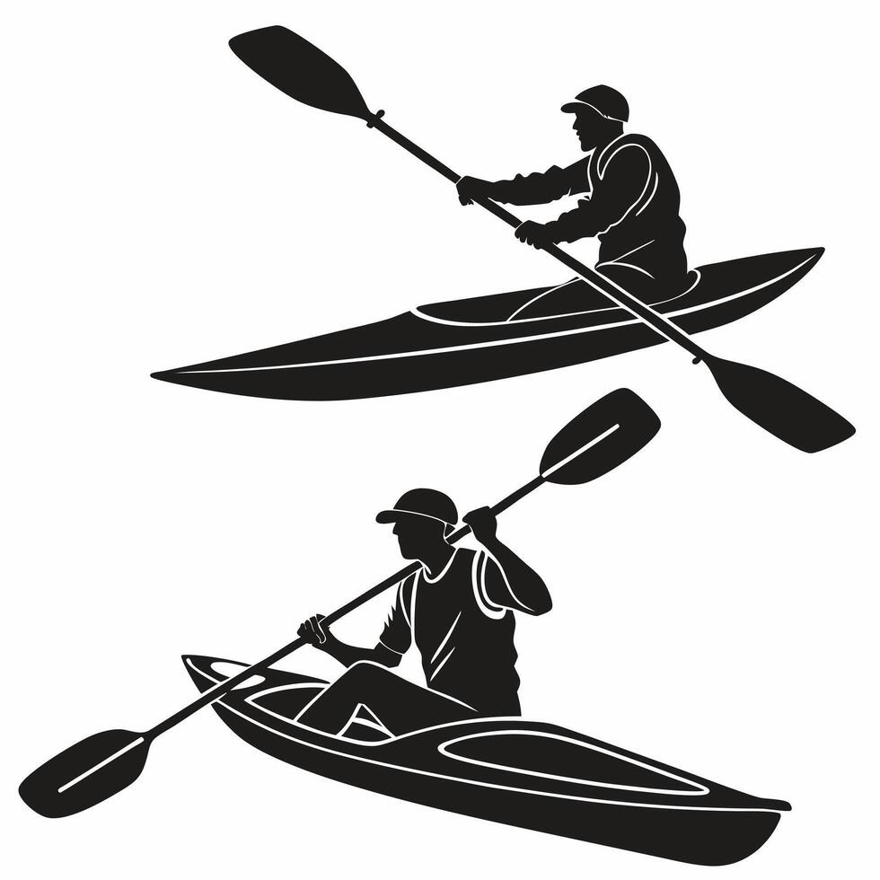 Kayaking Silhouettes Professional Graphics Two Kayakers Paddling. vector