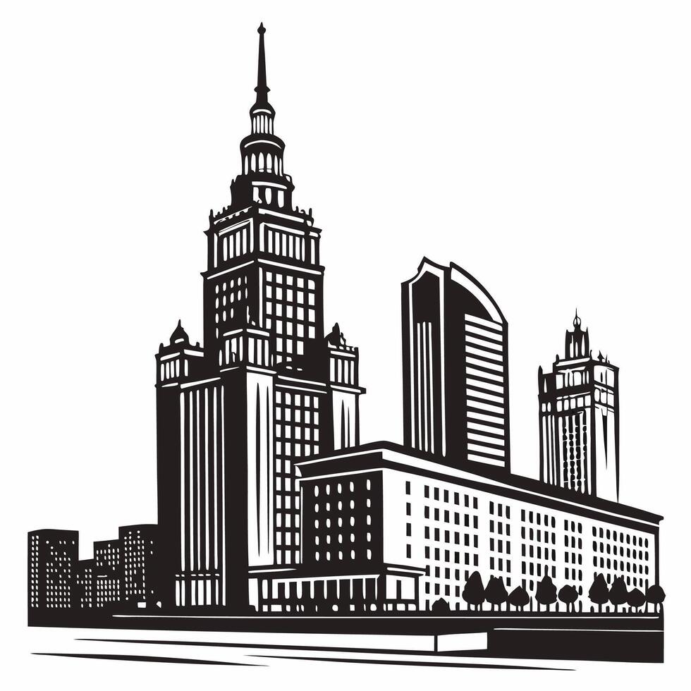 Warsaw Skyline Palace of Culture and Science. vector