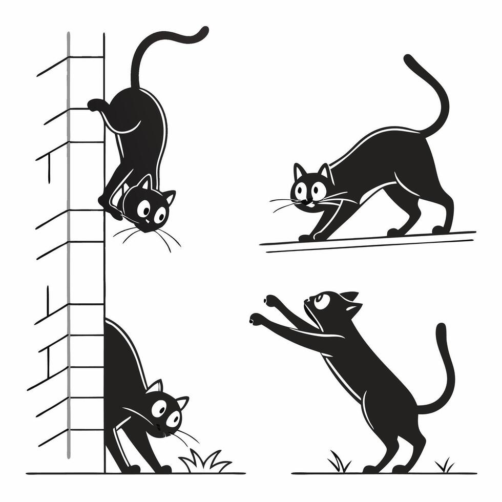 Funny Black Cats 4 Illustrations Playful. vector