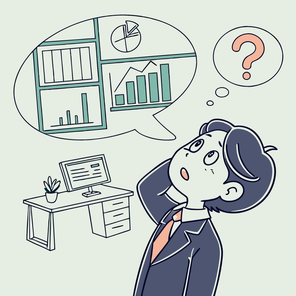 Businessman Contemplating Charts Strategic Planning. vector