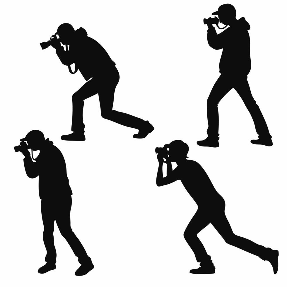 Professional Photographer Silhouettes 4 Action Poses. vector