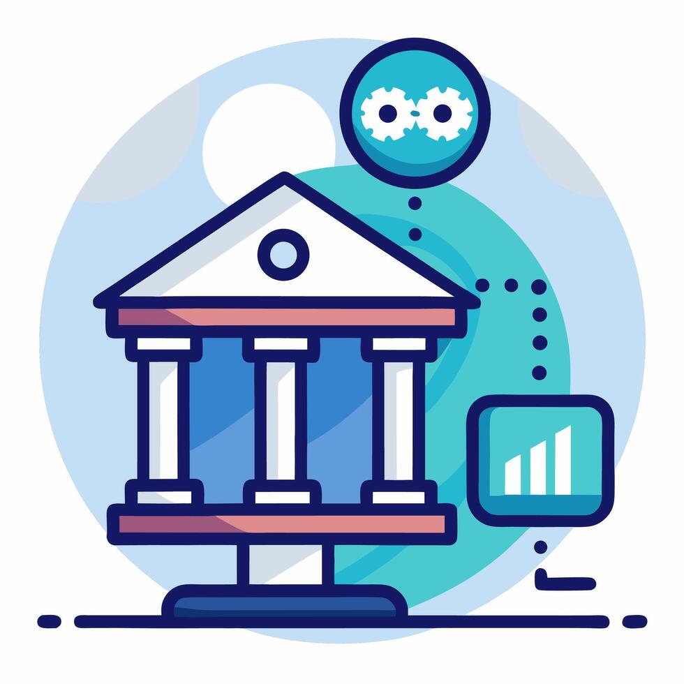Bank Illustration Classic Building, Gears. vector
