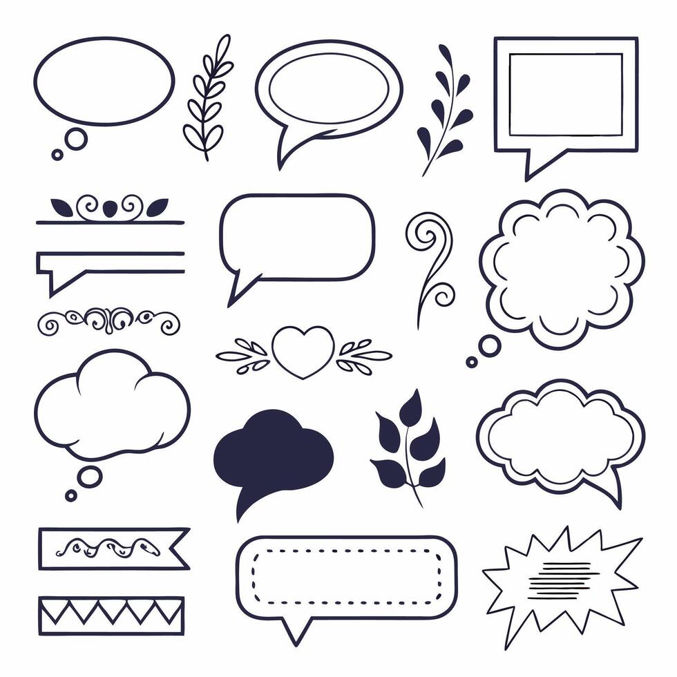 Hand Drawn Speech Bubbles and Floral Elements Scrapbooking and Design Assets. vector