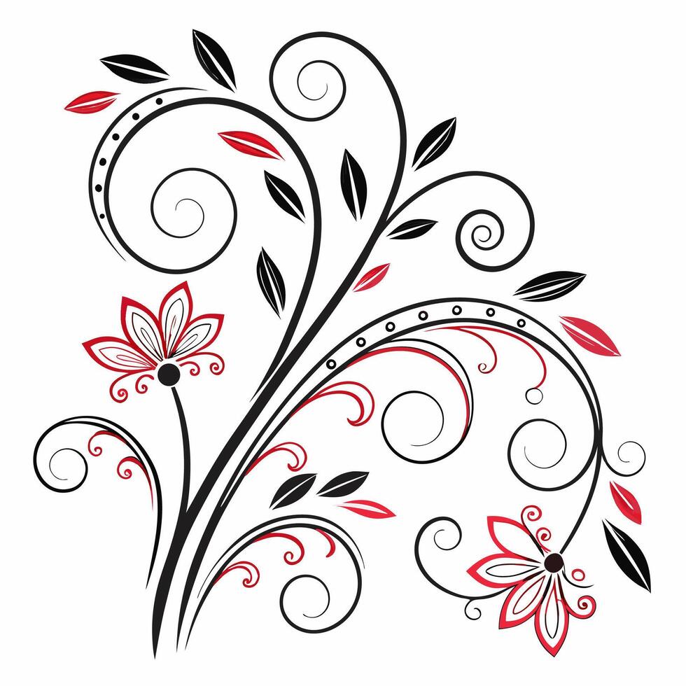 Elegant Black and Red Floral Swirl Design High Resolution EPS . vector