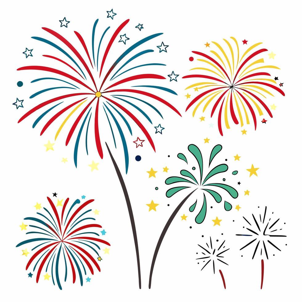 Patriotic Fireworks Illustration Red, Blue. vector