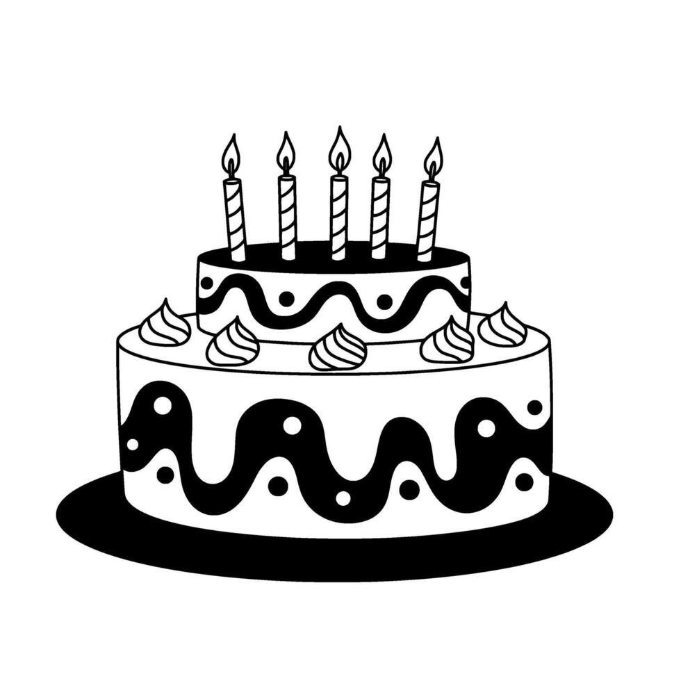 Two-Tier Birthday Cake with Wavy Icing vector