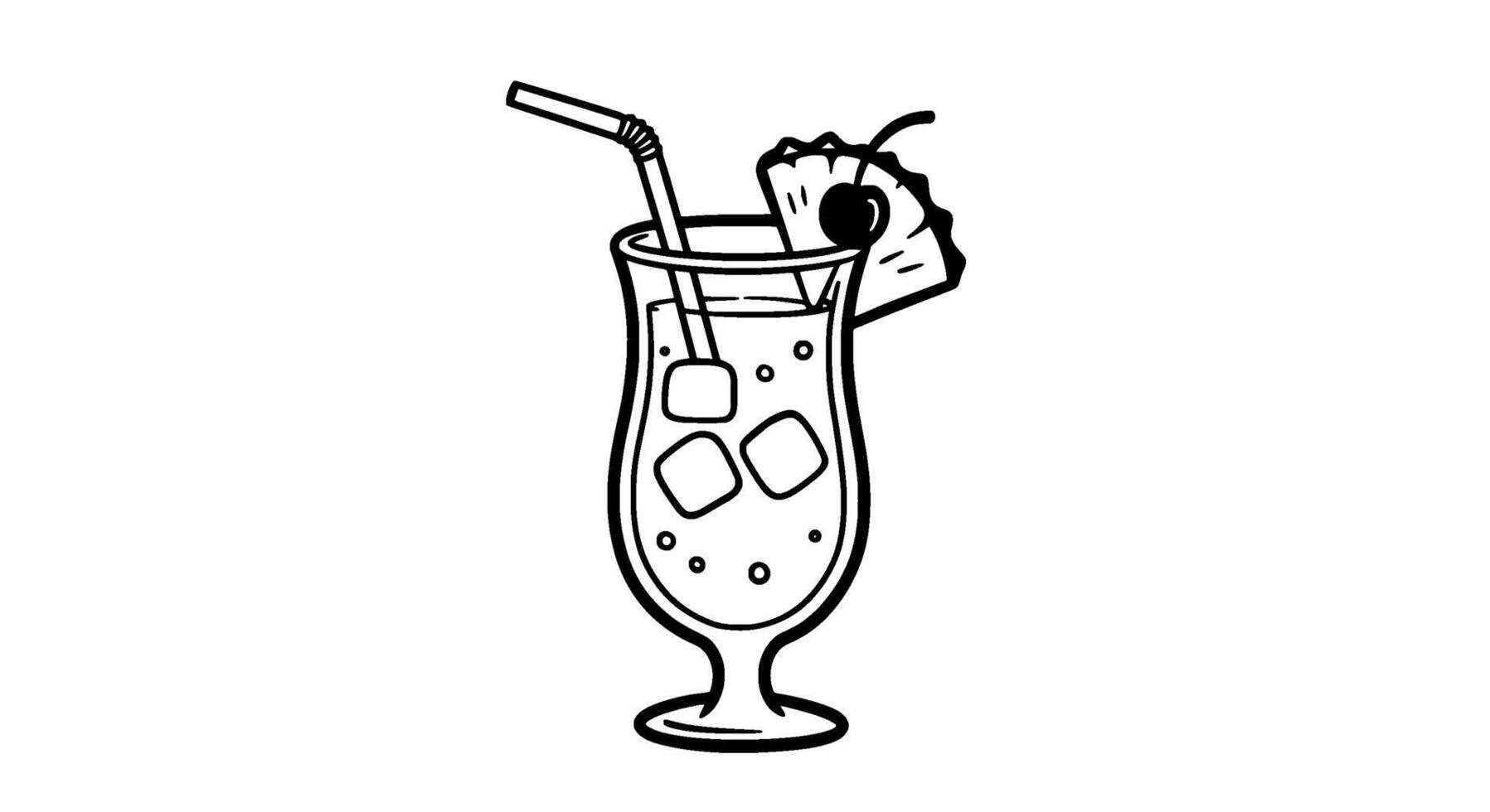 Line Art Cocktail with Pineapple and Cherry vector