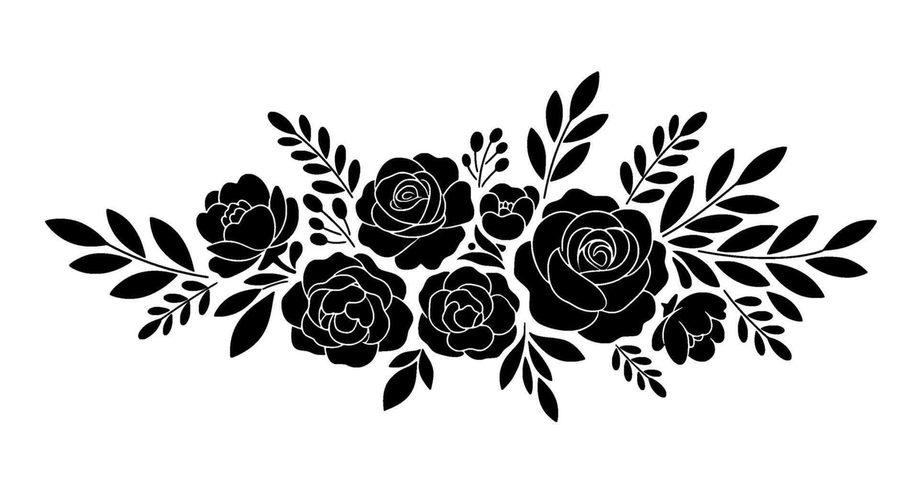 Black Silhouette Floral Bouquet with Roses vector