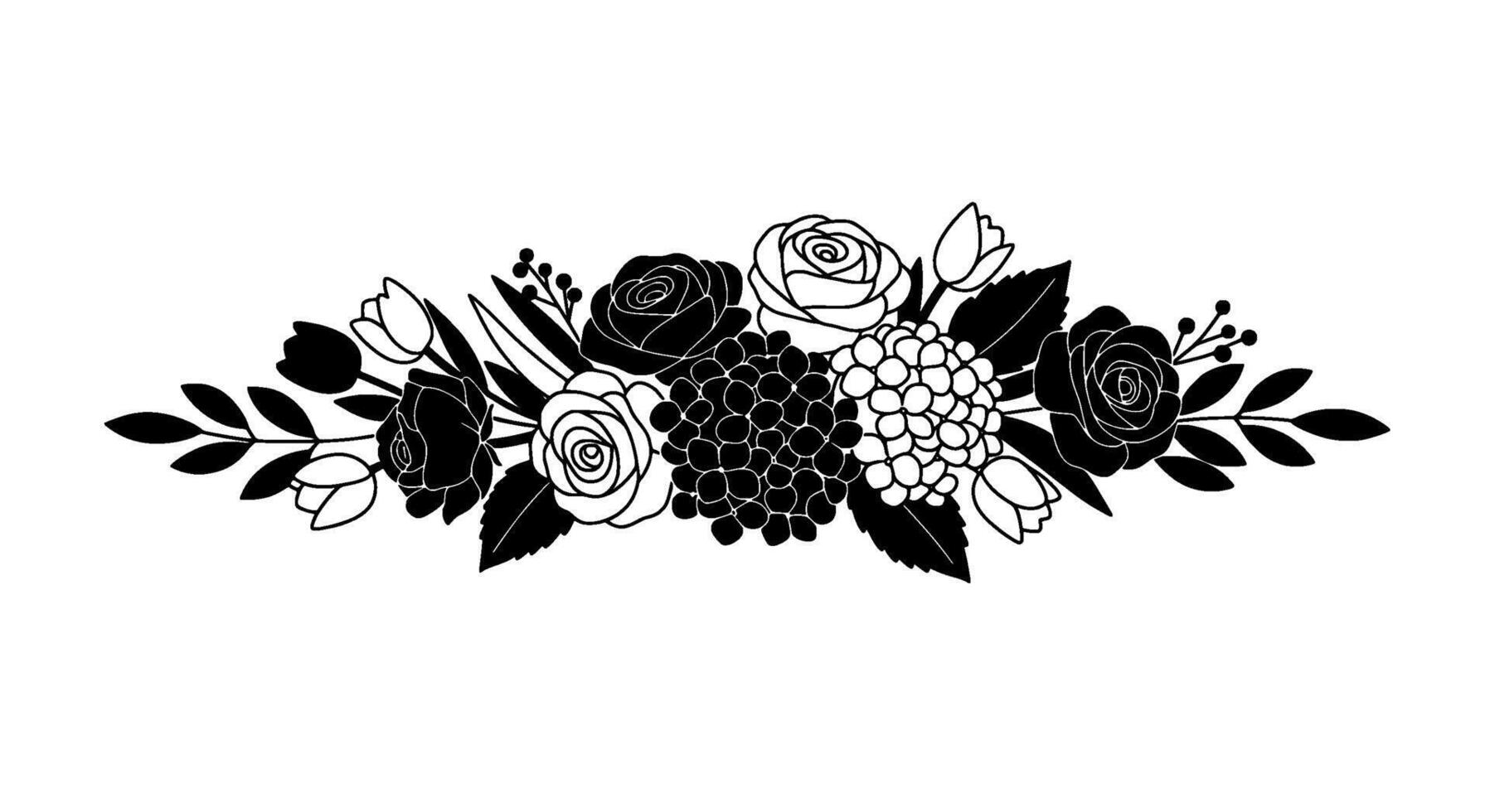Monochrome Floral Arrangement with Hydrangeas vector