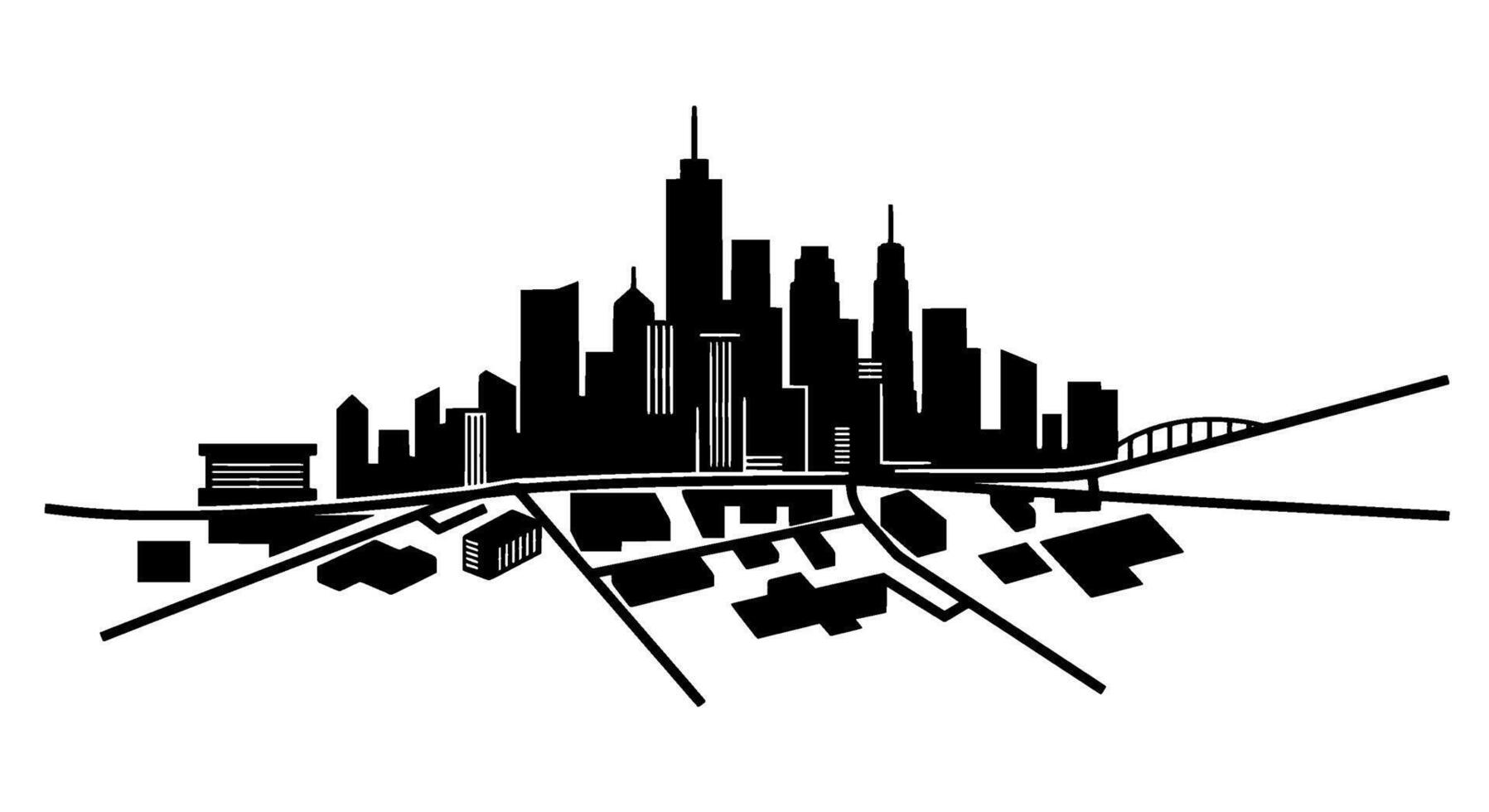 Cityscape Silhouette with Angled Roads vector