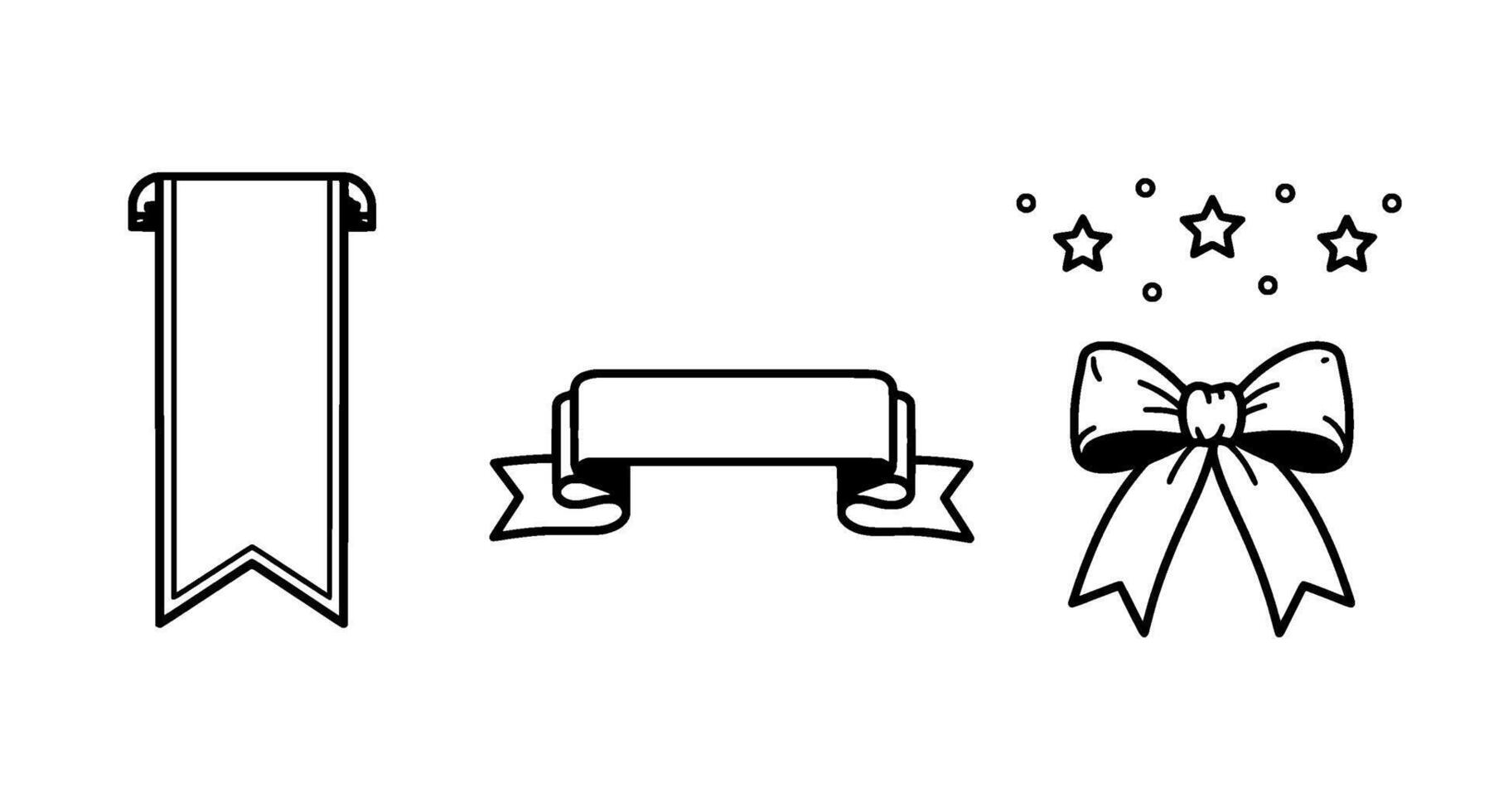 Simple Banners, Bow, Stars Outline Set vector