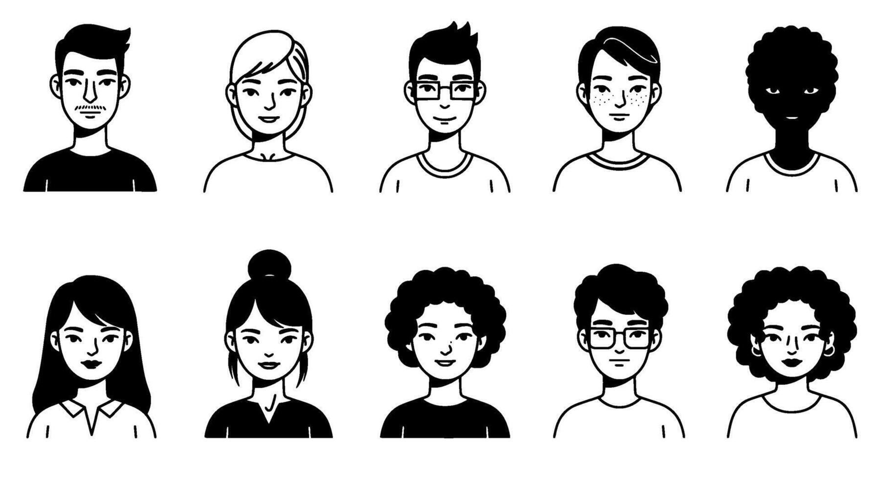 Diverse Set of Monochromatic Character Icons vector