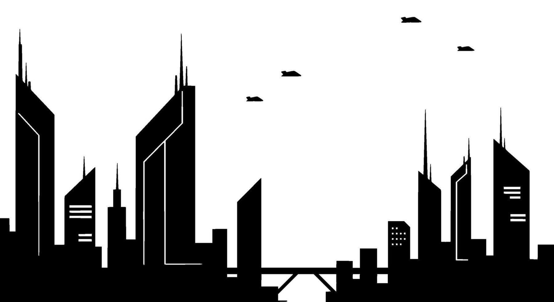 Futuristic Cityscape Silhouette with Flying Ships vector