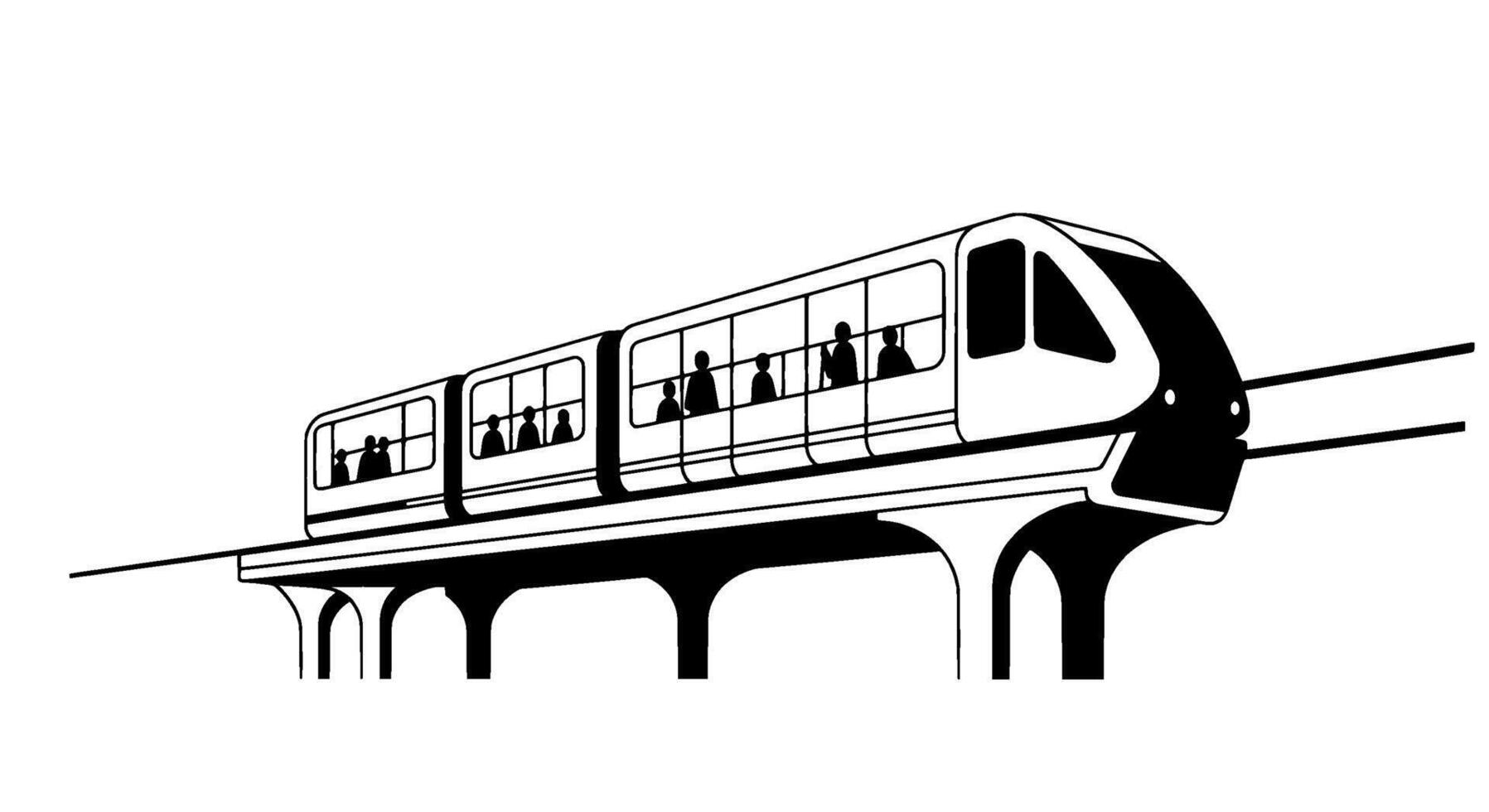 Elevated Monorail Train Black and White Icon vector