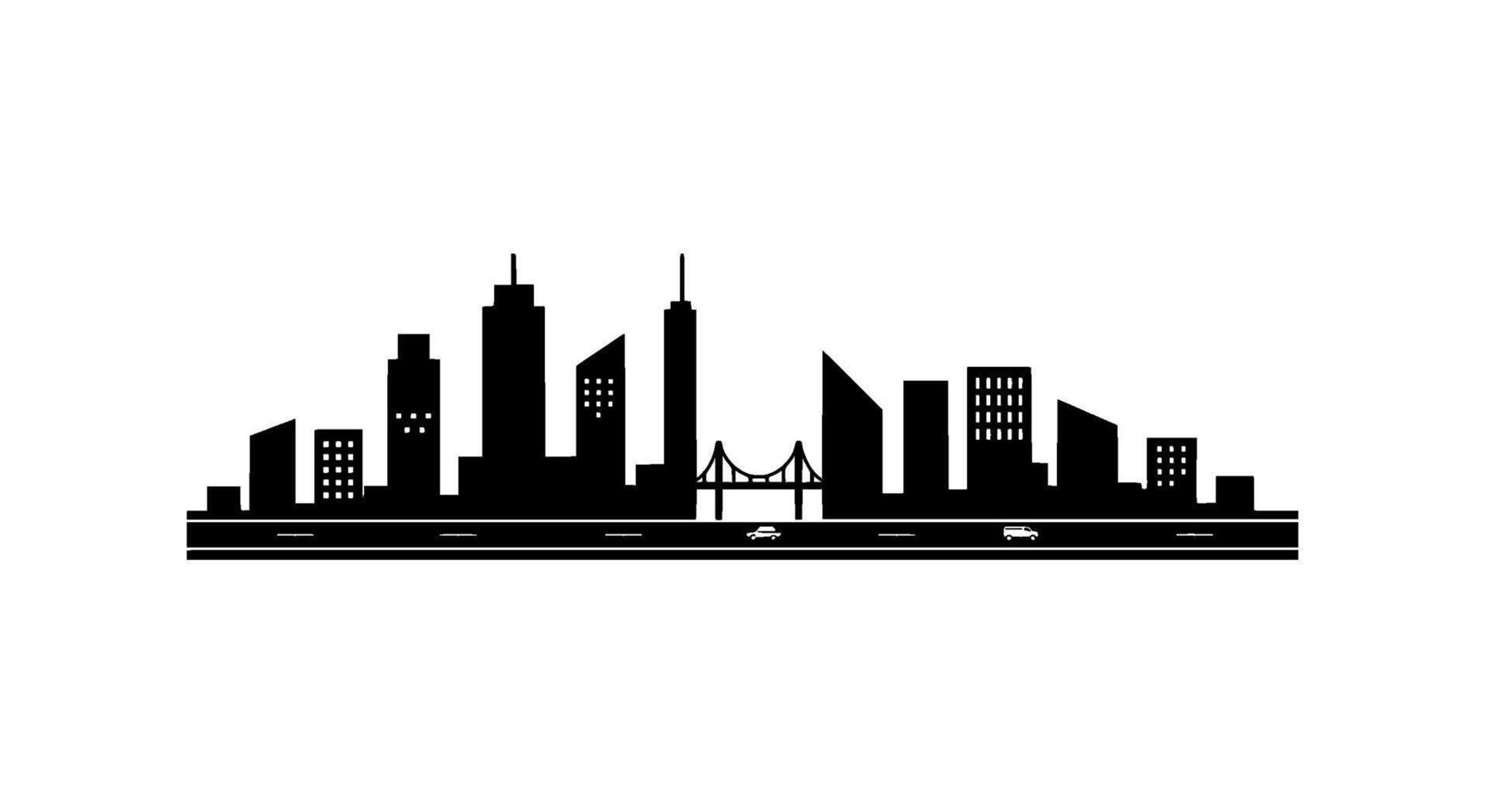 Cityscape Silhouette with Suspension Bridge vector