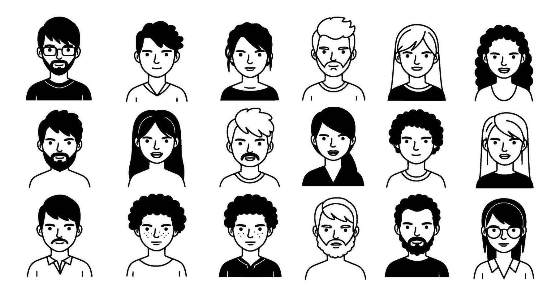 Diverse People Icons Black and White Portraits vector