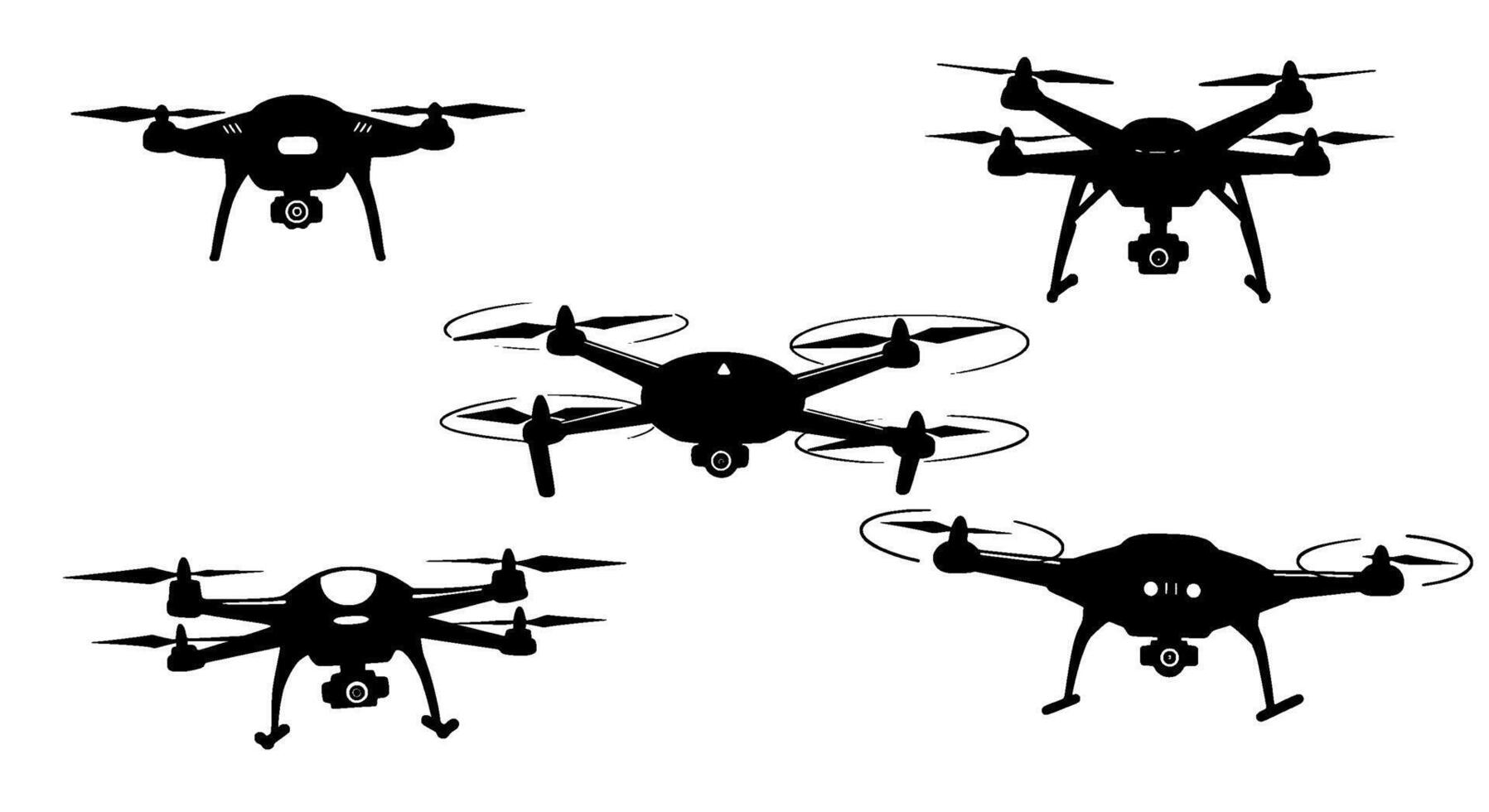 Quadcopter Drone Icons Black Silhouette Set vector