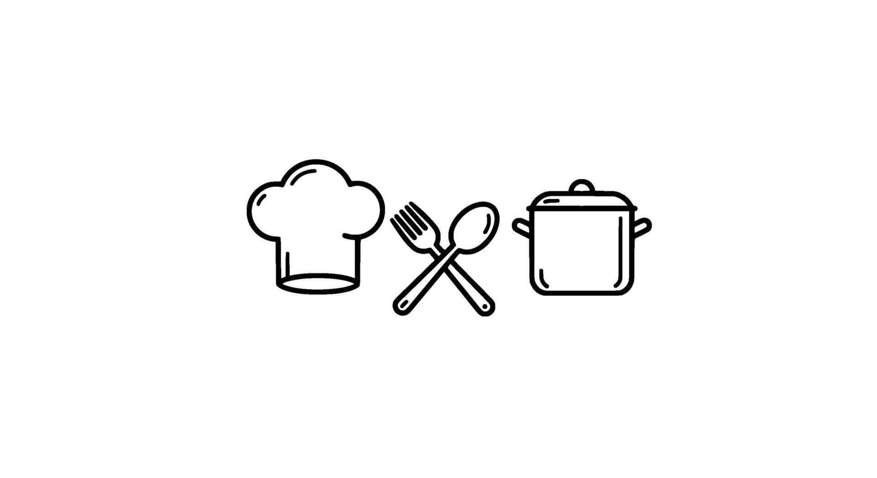 Chef Hat, Crossed Utensils, Pot Icon Set vector
