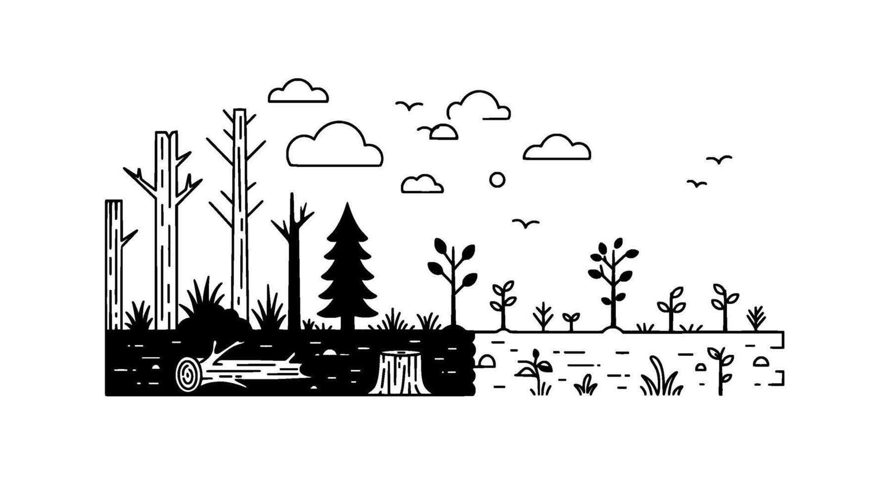 Forest Regeneration Line Art Illustration vector